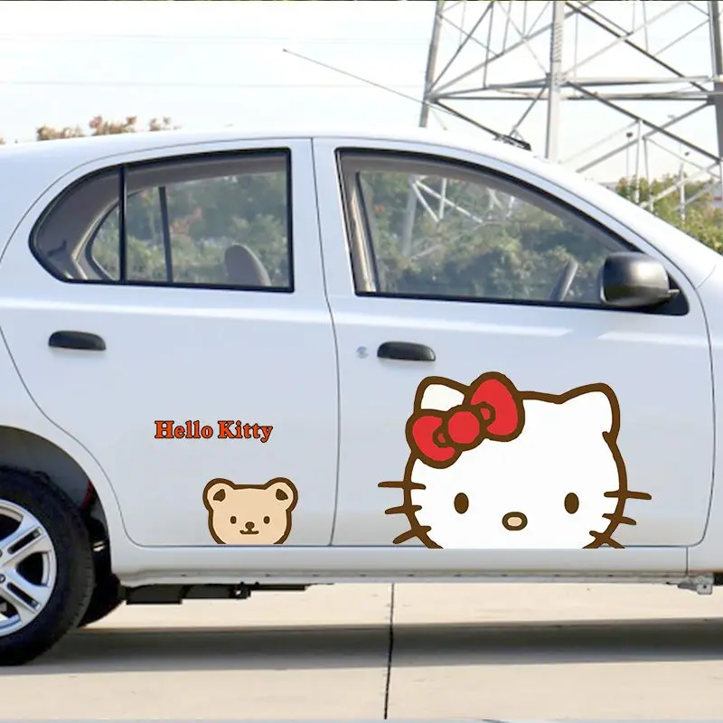 Sanurgente-Autocollants de décoration de voiture Anime Hello Kitty, autocollants de porte de voiture, couverture de style de voiture, eau verte, mignon, Kawaii