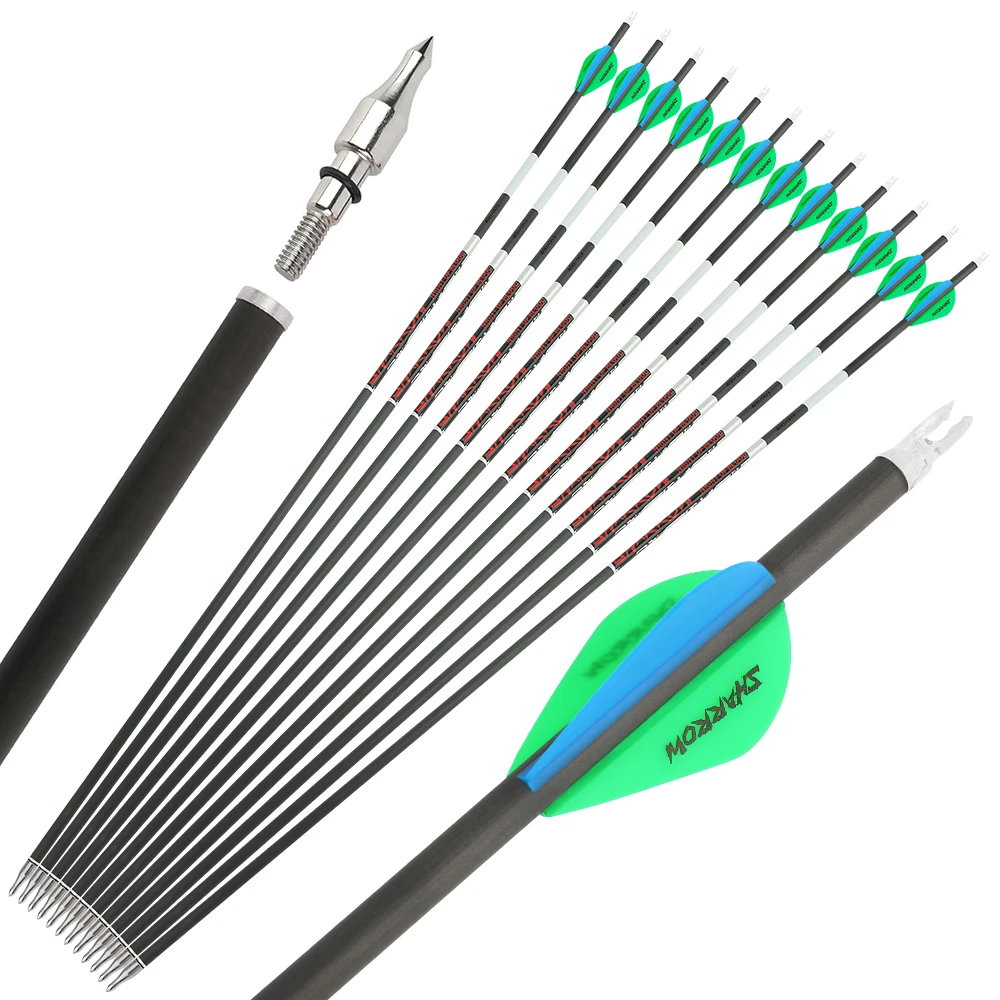 

12pcs Pure Carbon Fiber Arrows ID 6.2mm Hunting Target Training Spine 300 350 400 500 600 Compound Recurve Bow Archery Shooting