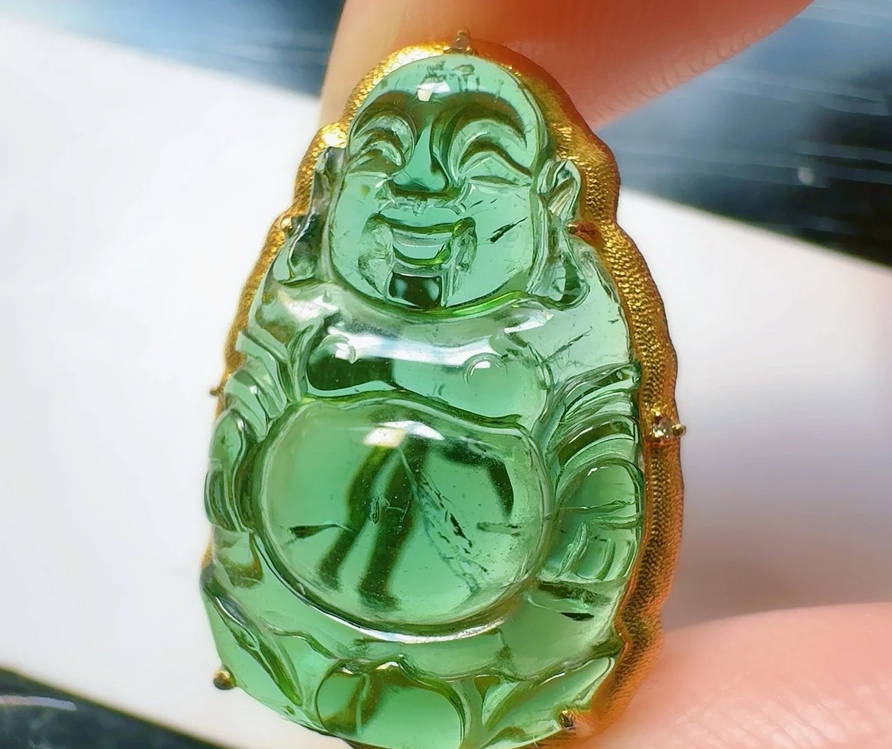 

Natural Green Tourmaline Carved Pendant Woman Men 23.5/15.8/6mm Buddha 18K Gold Tourmaline Clear Beads Fashion Jewelry AAAAAA