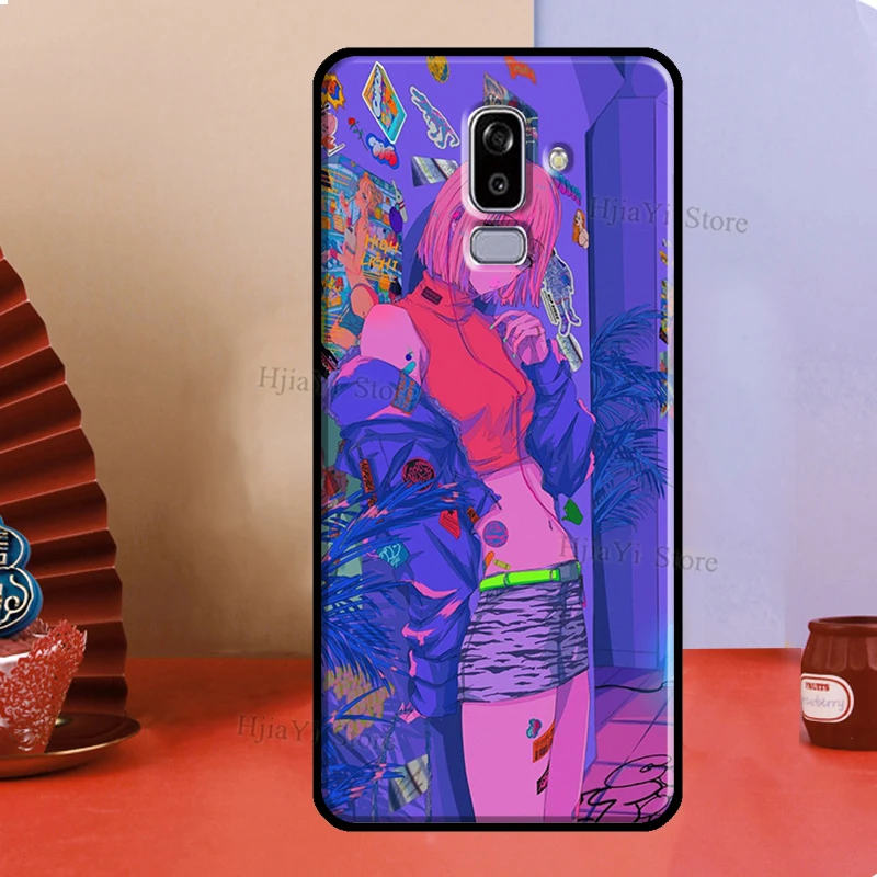 Vaporwave Glitch Anime Girl For Samsung Galaxy J1 J3 J5 J7 A3 A5 2016 2017 A6 A8 J4 J6 Plus J8 A9 J2 Core 2018 Case