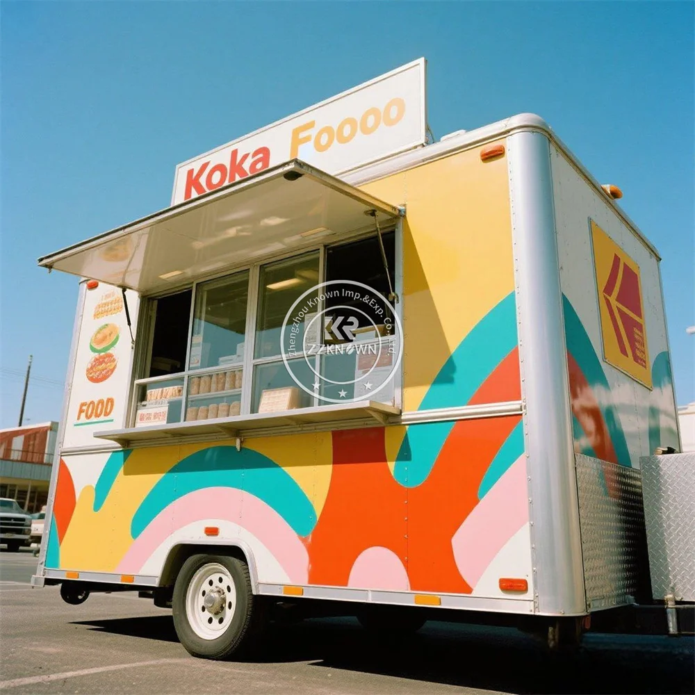 맞춤형 푸드 카트 케이터링 피자 트레일러 햄버거 스낵 카트 이동식 주방이 있는 간이 매점 푸드 트럭 트레일러