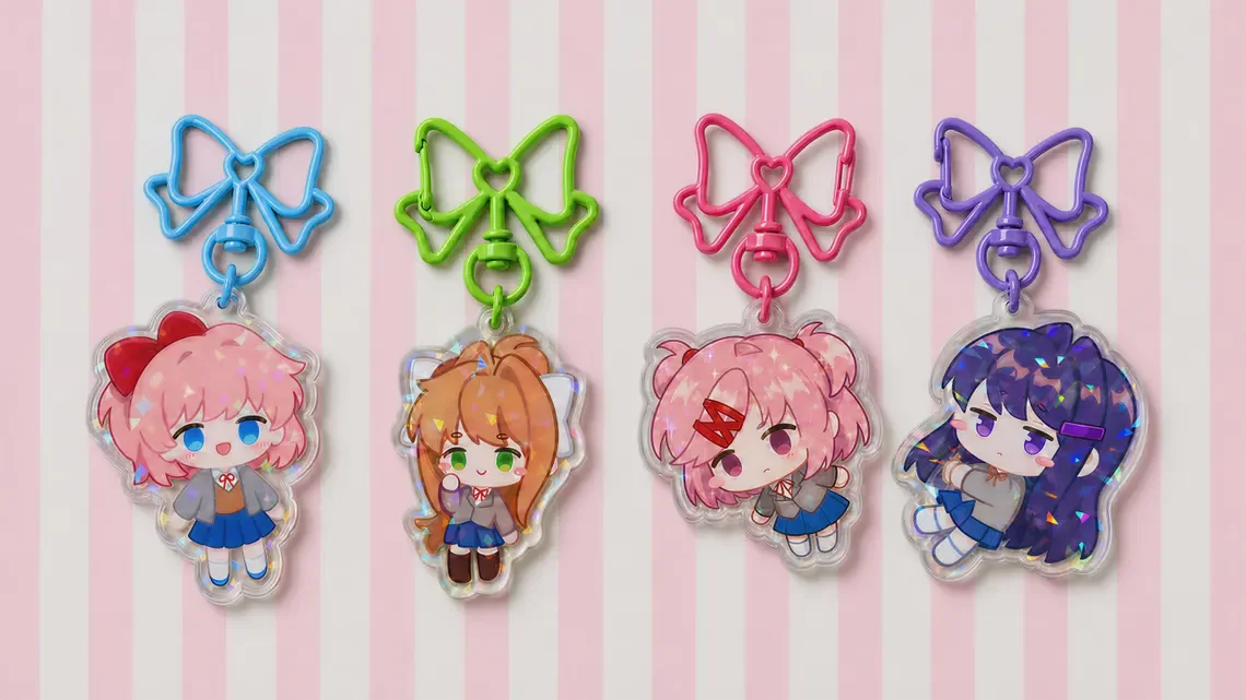 DDLC Heartbeat Literary Works Acrylic Keychain Featuring Monica Yuri Sayuri Natsuke - Anime Themed Keychain Collectible
