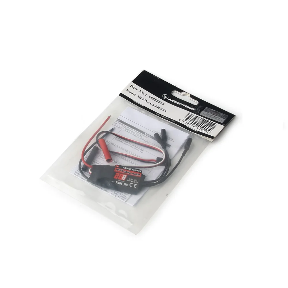 FATJAY Hobbywing Skywalker 20A RC Fixed-Wing ESC Supports 2-3S LiPo Batteries Mini Brushless Motor ESC With 3.5MM banana plug