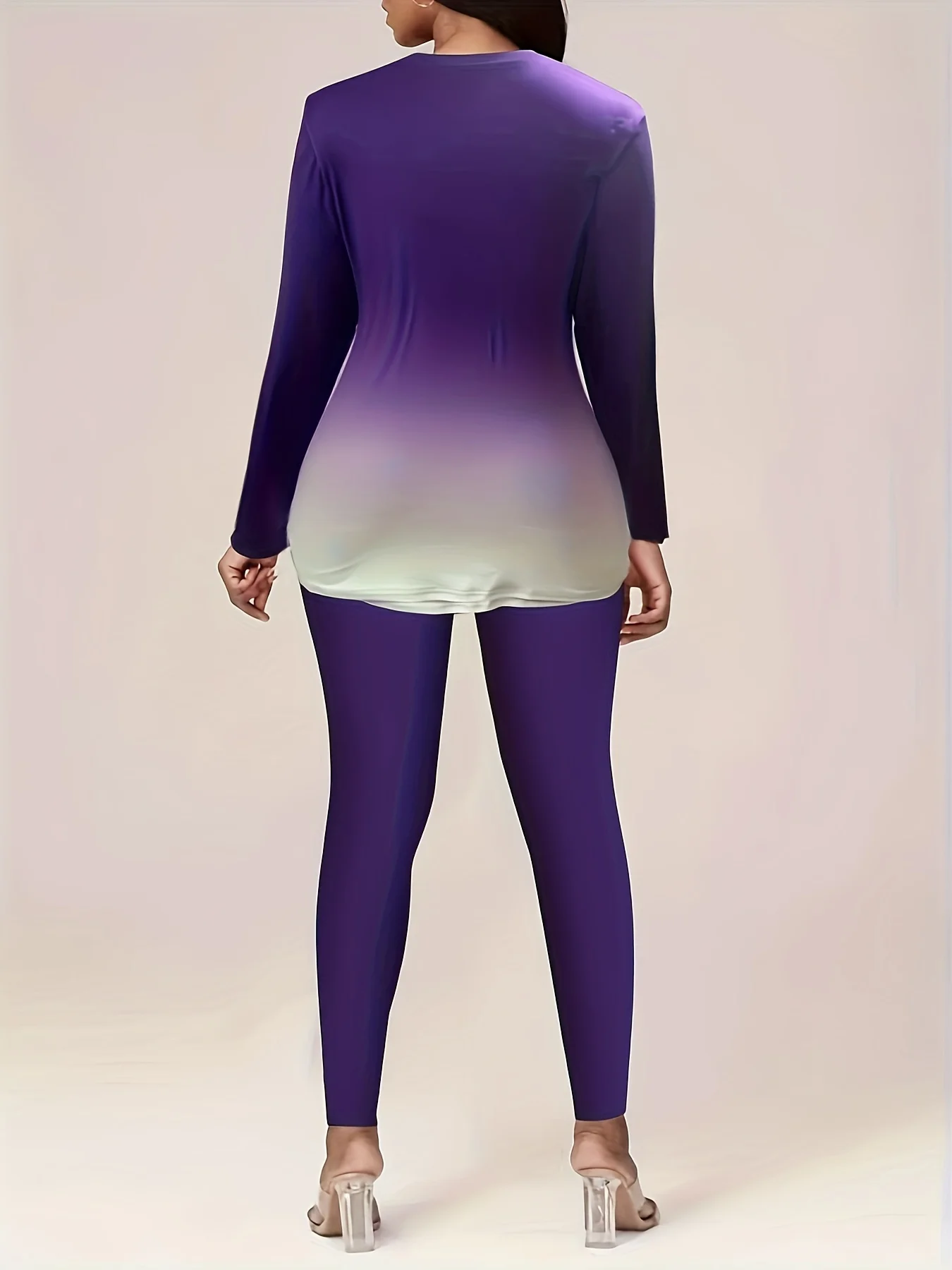 Women's Large Size Fashion Royal Blue Gradient Crown Print Queen Long Sleeve Trousers Set