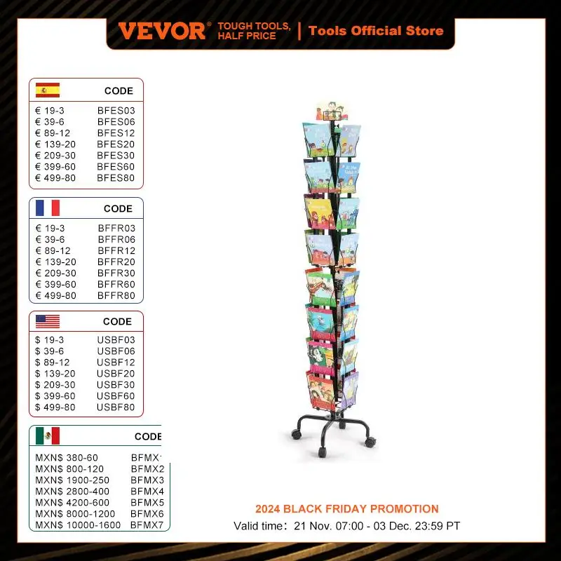 VEVOR Greeting Cards Display Rack 32 Pockets 360° Rotating Postcard Brochure Display Stand for Exhibitions Office Trade Shop