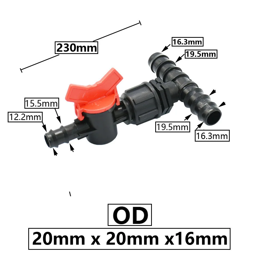 16/20/25mm Garden Hose Splitter Tee Reducer Barb Connector Tap Valve 1/2 3/4 1\