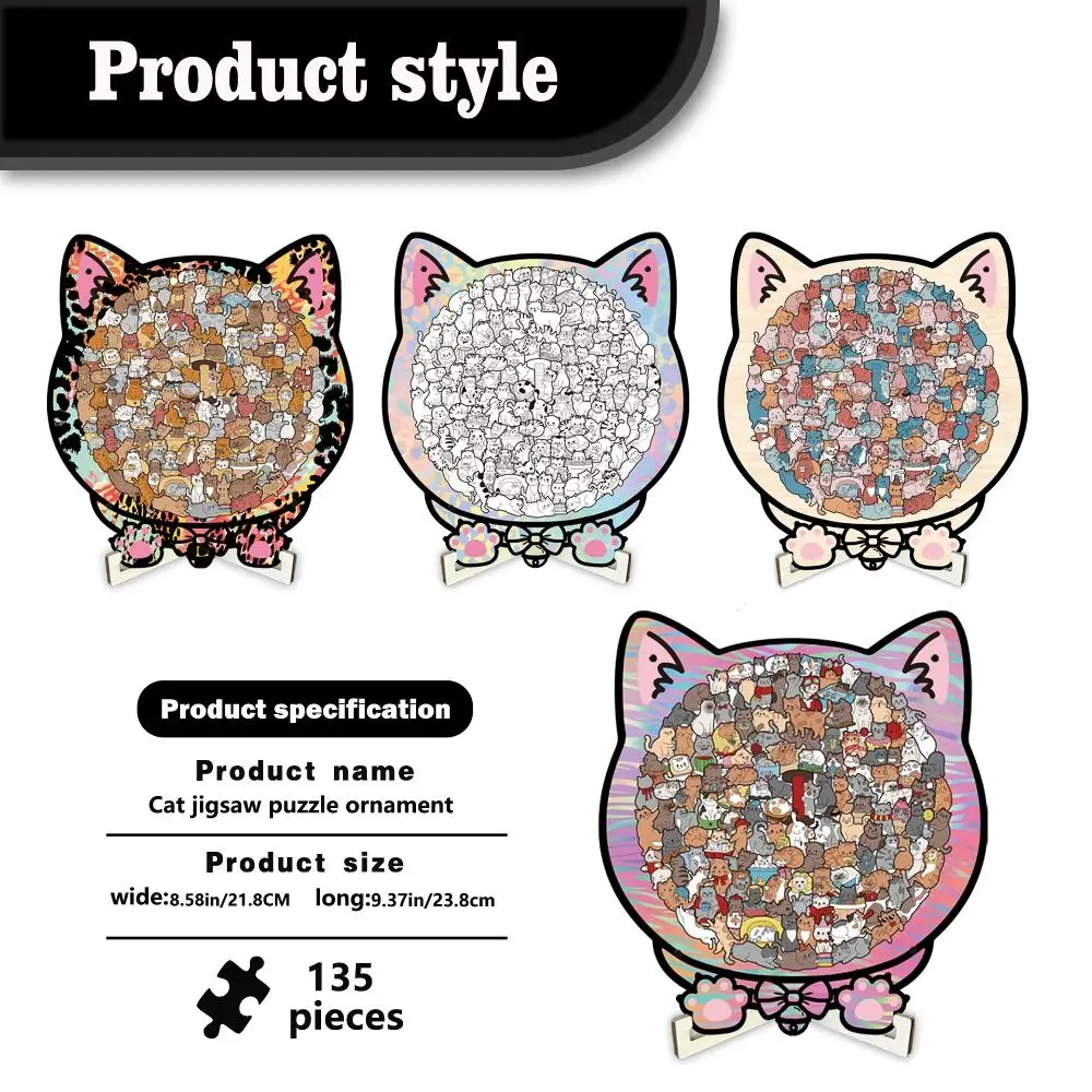 

Brain Burning Cat Puzzle Irregular Puzzle Animal Puzzle Wooden Cat Shaped Wooden Puzzle Colored DIY Assembly