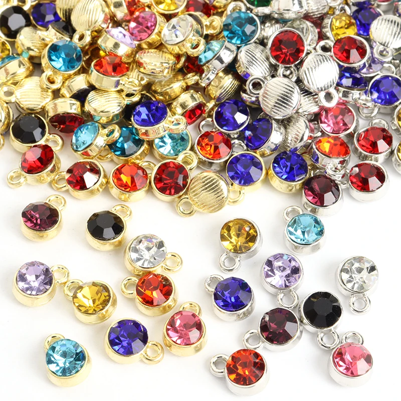 12pcs Colorful Birthstone Twelve Star Stone Rhinestone Inlaid Charms DIY Necklace Bracelet Earrings Compact Round-shape Pendants