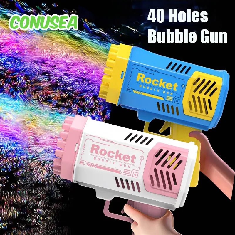 

40 Holes Bubble Gun Rocket Soap Bubbles Mahine Blower Toys for Kids Light Summer Outdoor Games Wedding Party Children Gifts