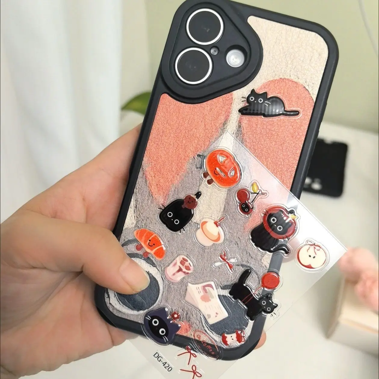 Jelly-pegatinas en relieve 3D, bonito gato negro coreano Ins, pegatinas de Gel DIY, calcomanías hinchadas transparentes para diario, álbum de recortes, funda de teléfono