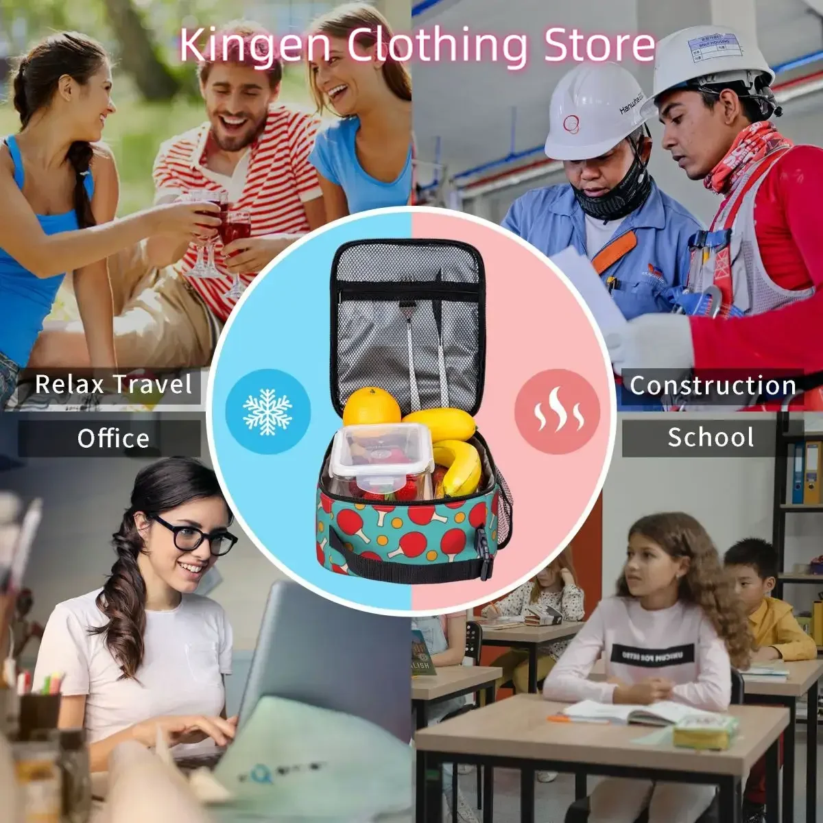 معزول حقيبة حمل الغداء تنس الطاولة الرياضة بينغ بونغ لاعب ميرش بينغ بونغ موضوع عاشق صندوق طعام برودة صندوق بينتو الحراري