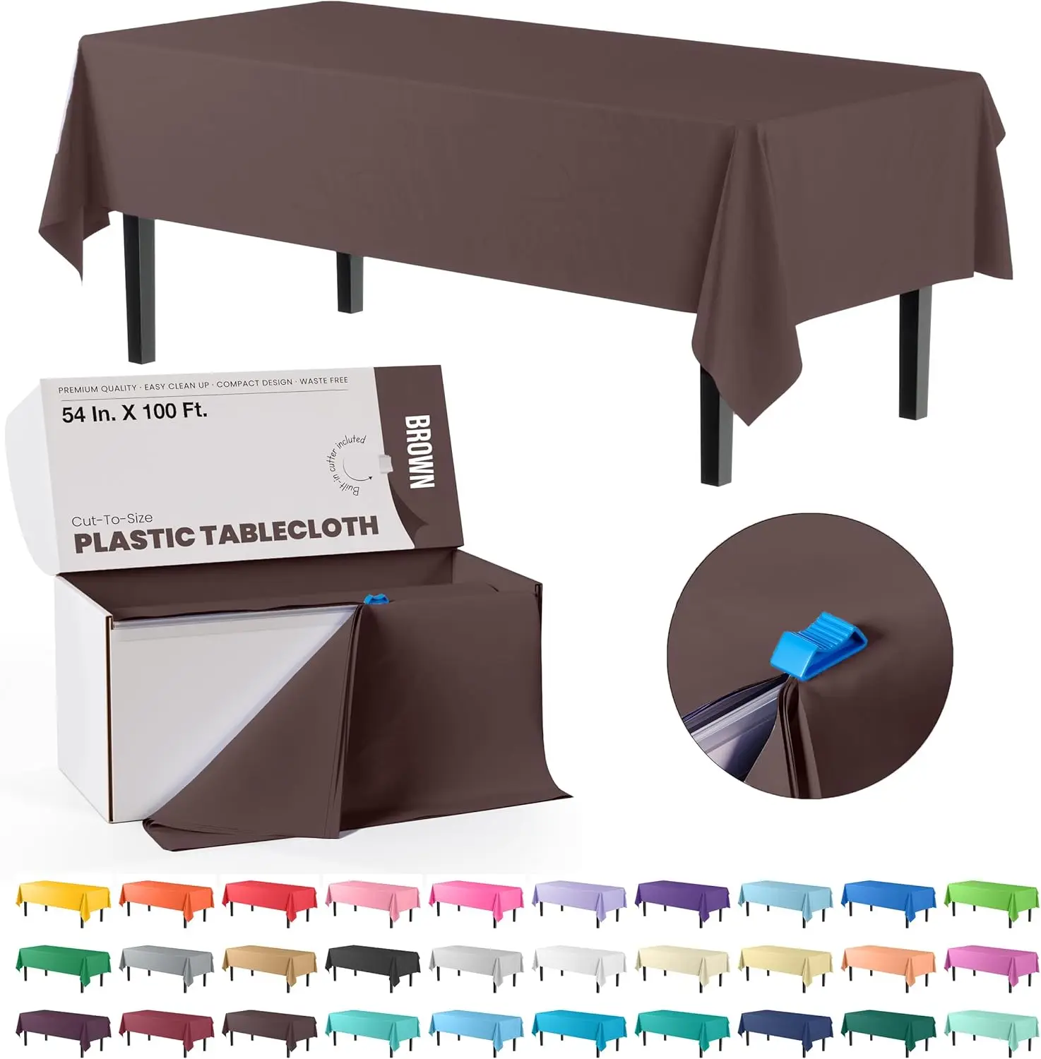 

54 Inch X 100 Feet Brown Plastic Table Cover Roll in A Cut - to - Size Box with Convenient Slide