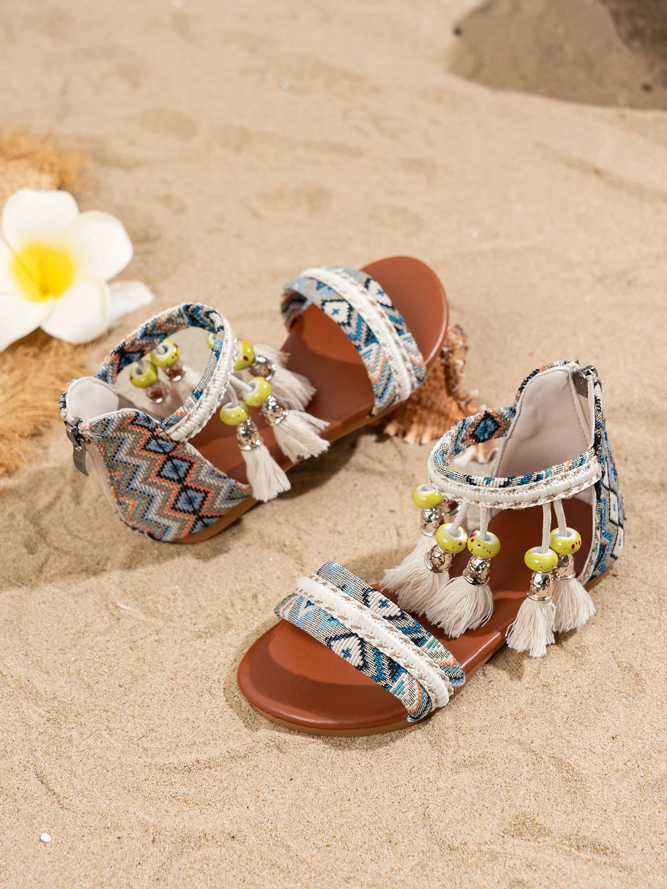 

Пляжные сандалии для малышей — летняя обувь для девочек в богемном стиле с кисточками и бисером, мягкая подошва для отпуска и игр