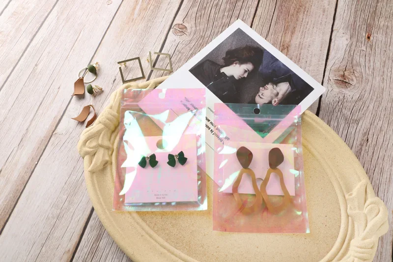 20–50 Stück Versiegelungs-Opp-Beutel, holografisch, rosa Aluminiumfolienbeutel, wiederverschließbarer Druckverschlussbeutel für Schmuck, Einzelhandel, zum Aufhängen von Display-Verpackungen – Detail 6