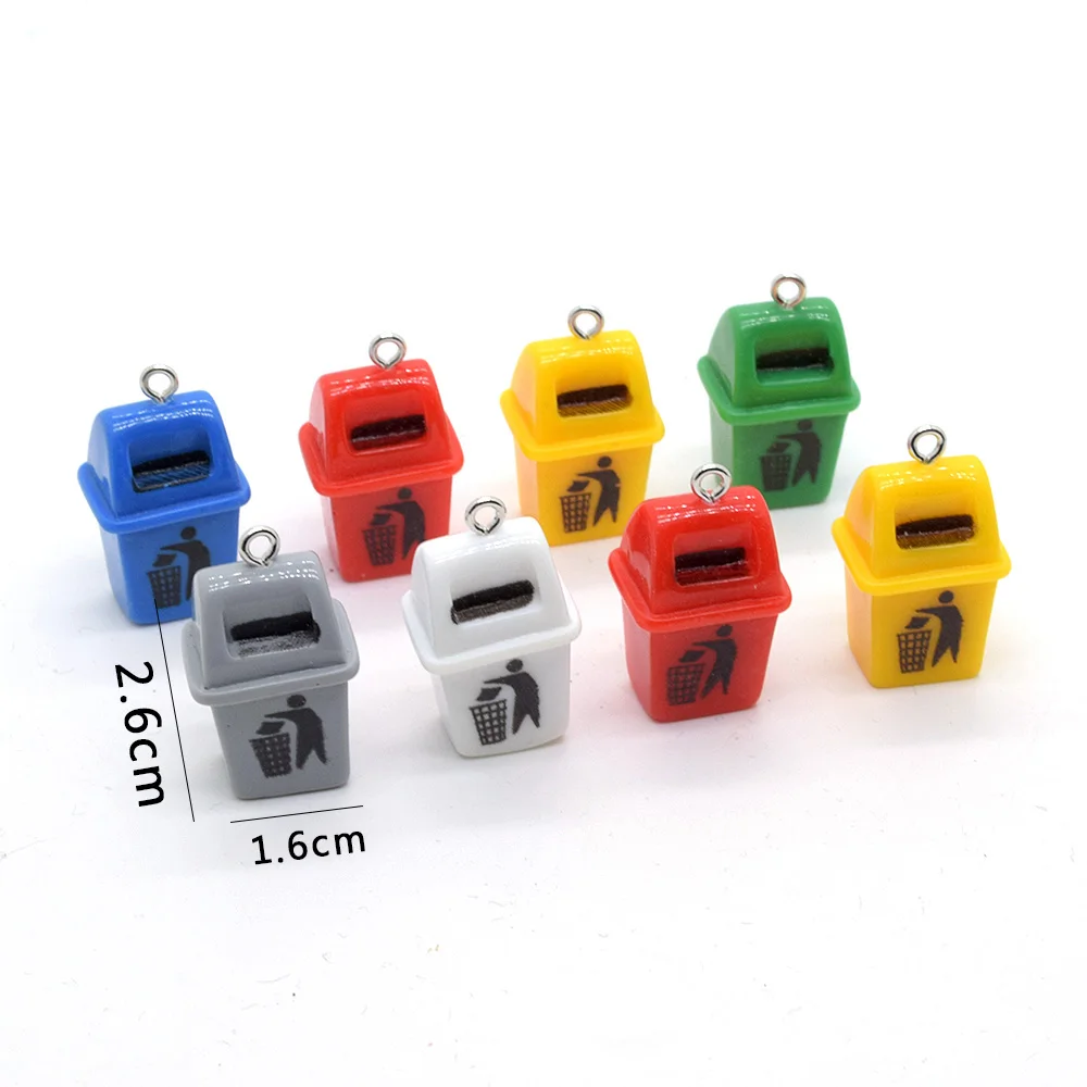 10/12pcs Funny Simulation Mini Dustbin Resin Charms Colorful Dollhouse Figurine Pendants For Necklace Earring Diy Jewelry