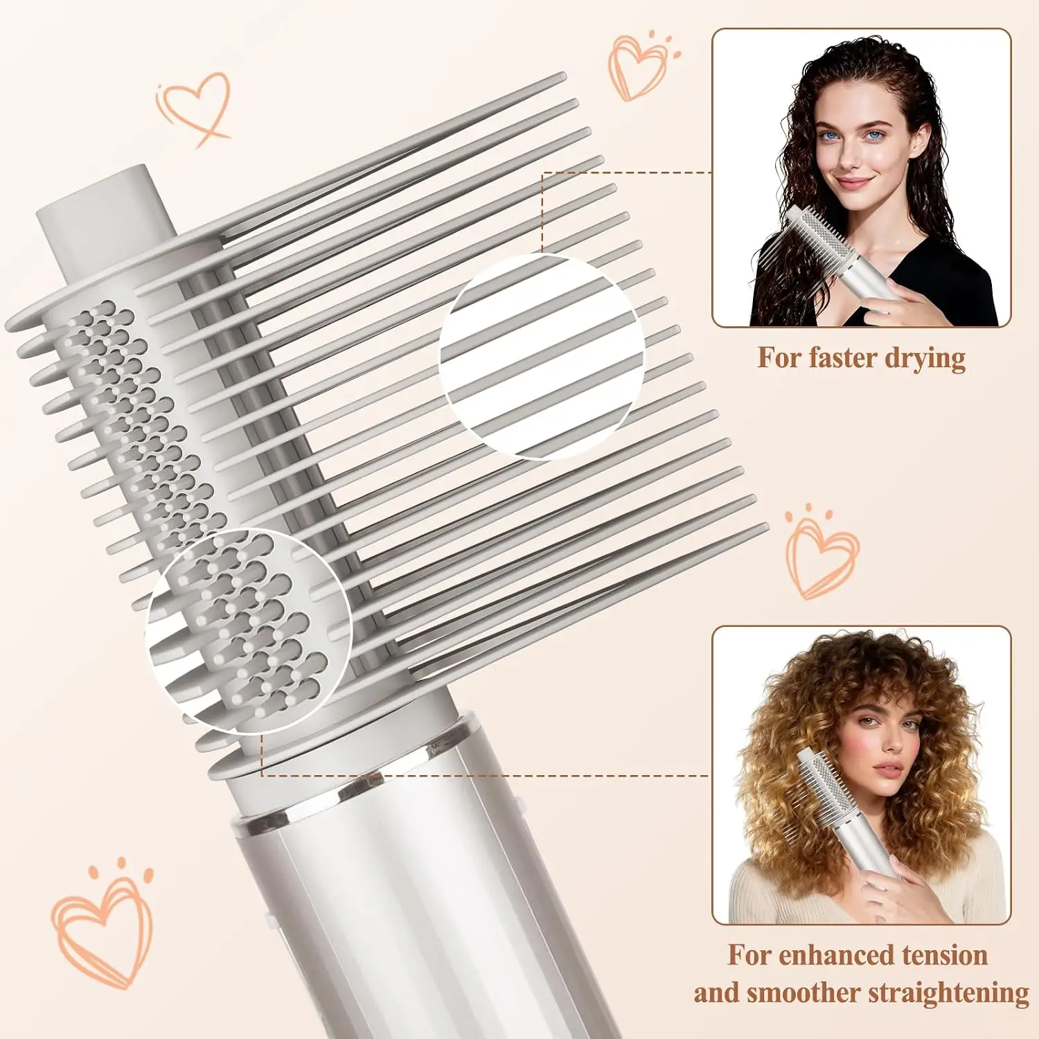 Wide Tooth Tension Comb Attachment for FlexStyle, Rotatable Barrel, Deep Root Access, Extra Tension to Stretch Curls Frizz Free