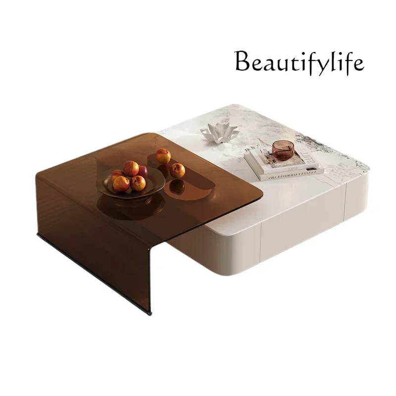 

lxRock slab coffee table TV cabinet combination modern simple household small apartment living room new retractable cabinet