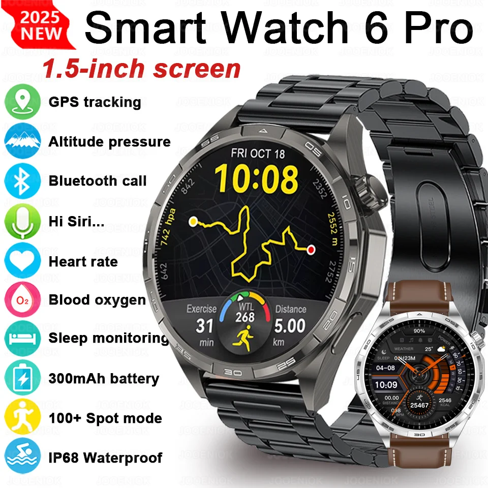 

2025 Новые часы 6 Pro GPS Track Смарт-часы Мужчины 360*360 HD Экран Высота сердечного ритма Bluetooth Вызов IP68 Водонепроницаемые умные часы