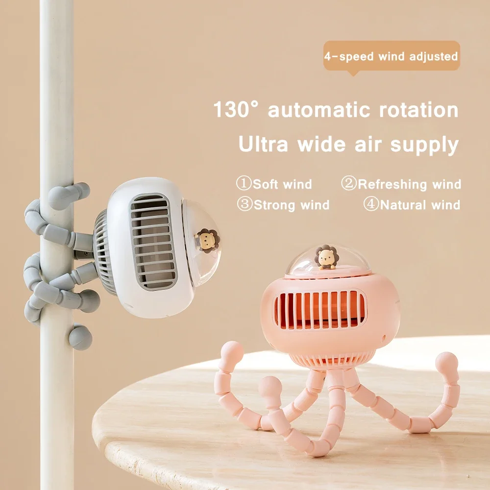 Mini Flexible Air Conditioner 3600mAh Chargeable Stroller Cooling Fan 130 Auto Rotation 4-gear Wind Handheld for Outdoors Quiet