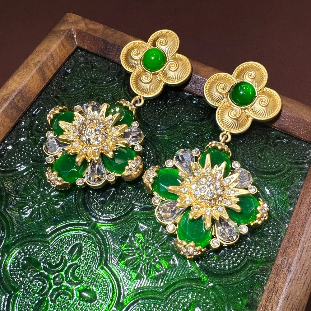 Retro vintage European and American exaggerated earrings, glazed fashion cross-border explosion, personalized versatile S925 ear