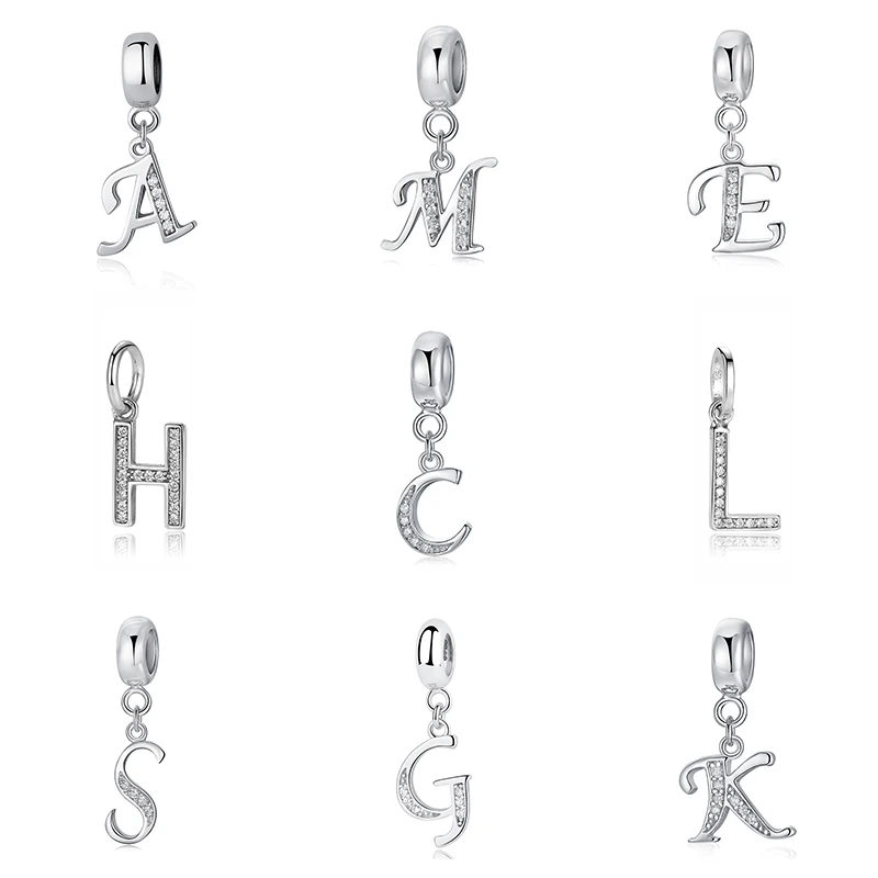 Authentic 925 Sterling Silver Charm Bead Vintage A-Z Letter Alphabet Dangle Charms Fit Pan Brand Original Bracelet Fine Jewelry