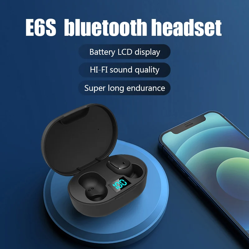 New E6S Stereo Wireless Bluetooth Headset Waterproof Earphones Noise Cancellation Wireless Headphones With LED Digital Display