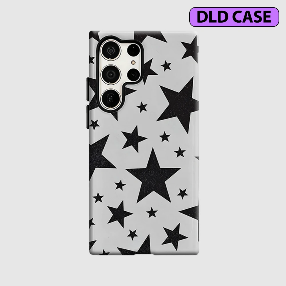 Black Star Scatter Phone Case for Samsung Galaxy S26 S25 Ultra S24 S23 Ultra Plus Shockproof Double Layer Tough Back Cover