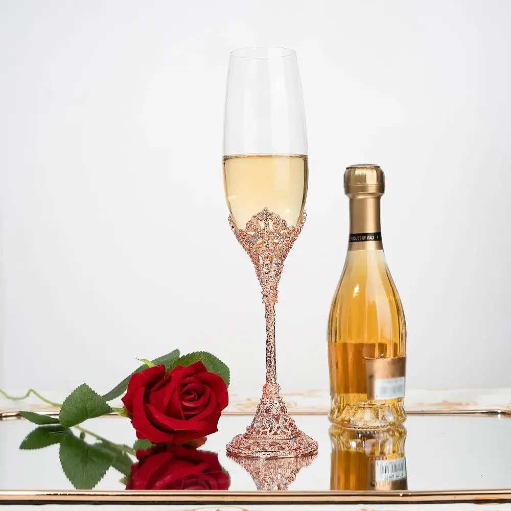 Original Flute-shaped Embossed Crown Champagne Glass, Golden Light Luxury Sparkling Wine Cup Ceremonial Sweet Cocktail Glasses