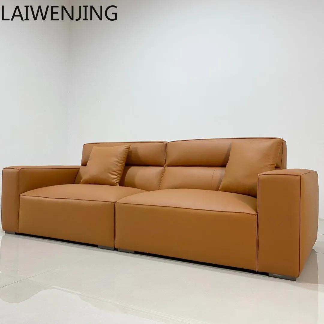 HLZ minimalist household living room small apartment straight four-person leather sofa high backrest sofa
