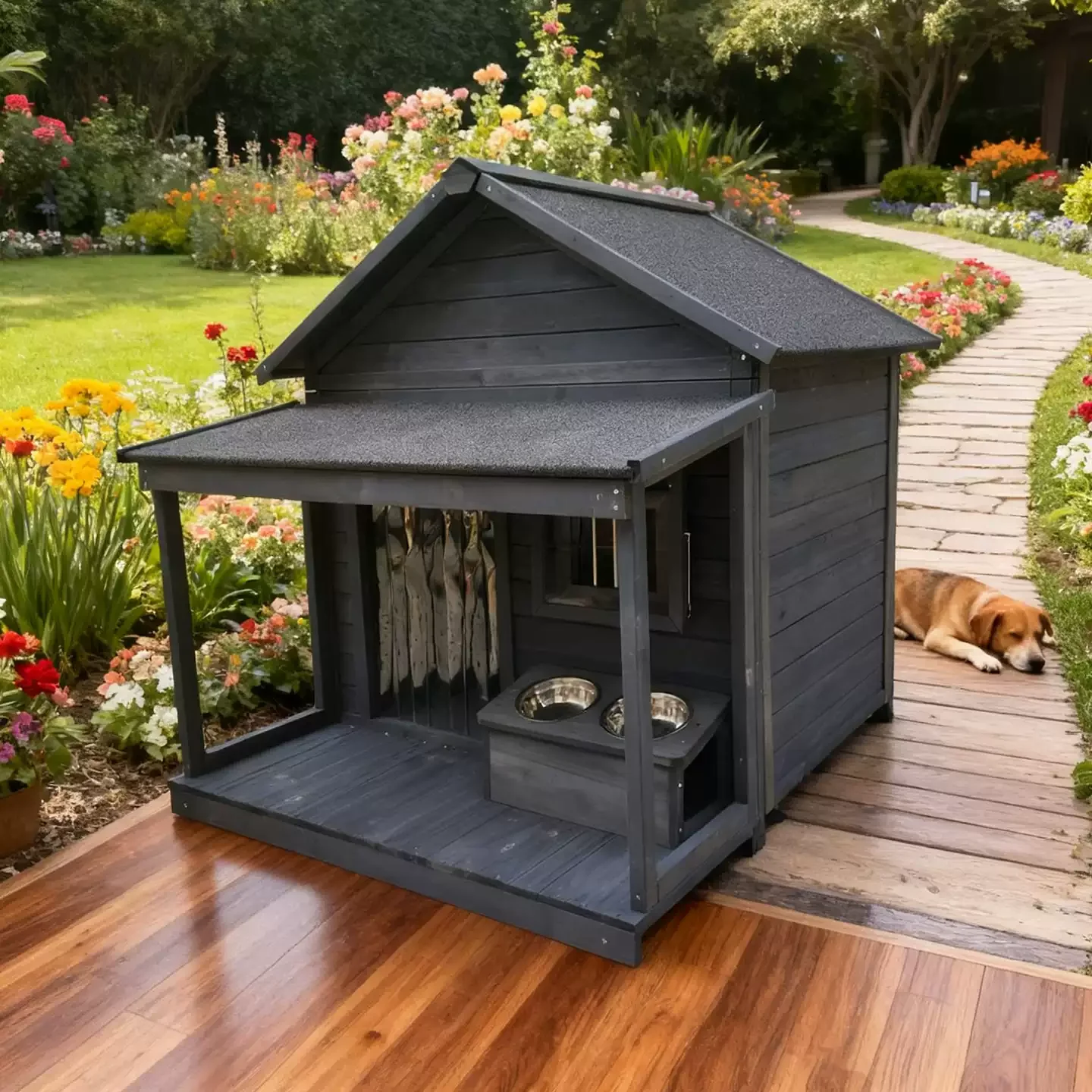 Outdoor Dog House Dog Cage All Seasons Wooden Kennel Outdoor Rainproof Dog House Warm Medium and Large Kennel