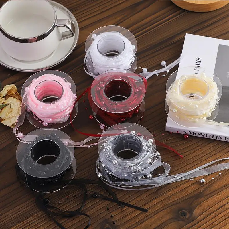 New 1 Roll 4.5m Bead Yarn Florist Materials Gift Wrapping Ribbon Creative Clothing Sewing Beaded Pearls Flower Wrapping Ribbon