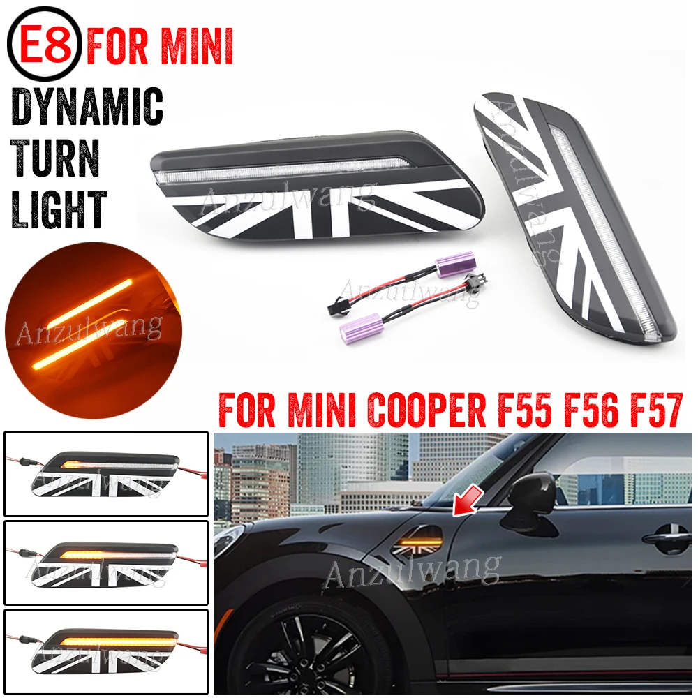 

Светодиодные указатели поворота в стиле Великобритании Union Jack для Mini Cooper F55 F56 F57 LCI2 2022-Динамические индикаторы Боковой габаритный фонарь