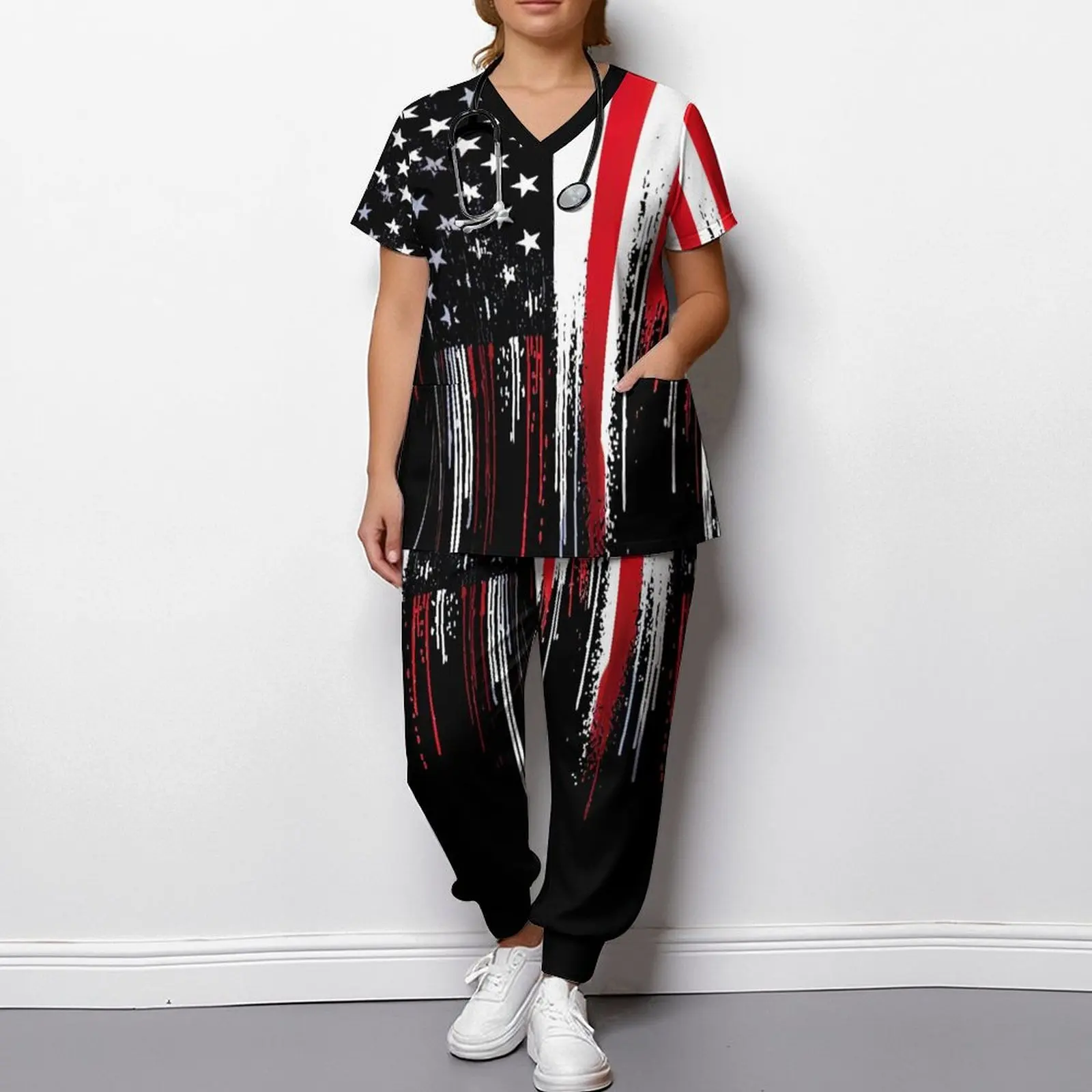 Plus Size Women Print 2 Piece Two Piece Set V-Neck Everyday Commuting Clothes Retro Elegance Sweatpants