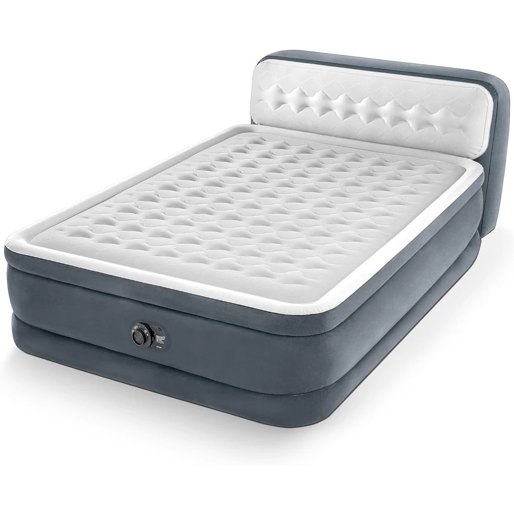 

Dura-Beam Deluxe Ultra Plush Air Mattress with Headboard Fiber-Tech Queen Size Built-in Electric Pump 18in High 600lb