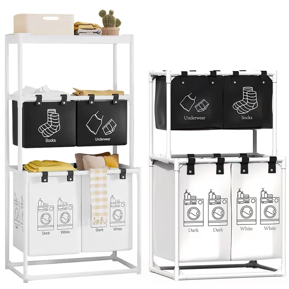 Laundry Sorter Basket Laundry Storage Hamper 2/3 Layer Laundry Sorter Organizer Waterproof Clothing Sorting Basket for Home Dorm