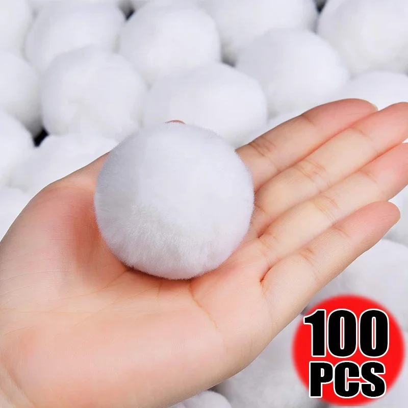 1-100Pcs Indoor Fake Snow Balls Realistic Christmas White Soft Pompom Ball DIY Xmas Tree Ornaments Kids Toy Fur Fight Ball 1-6cm