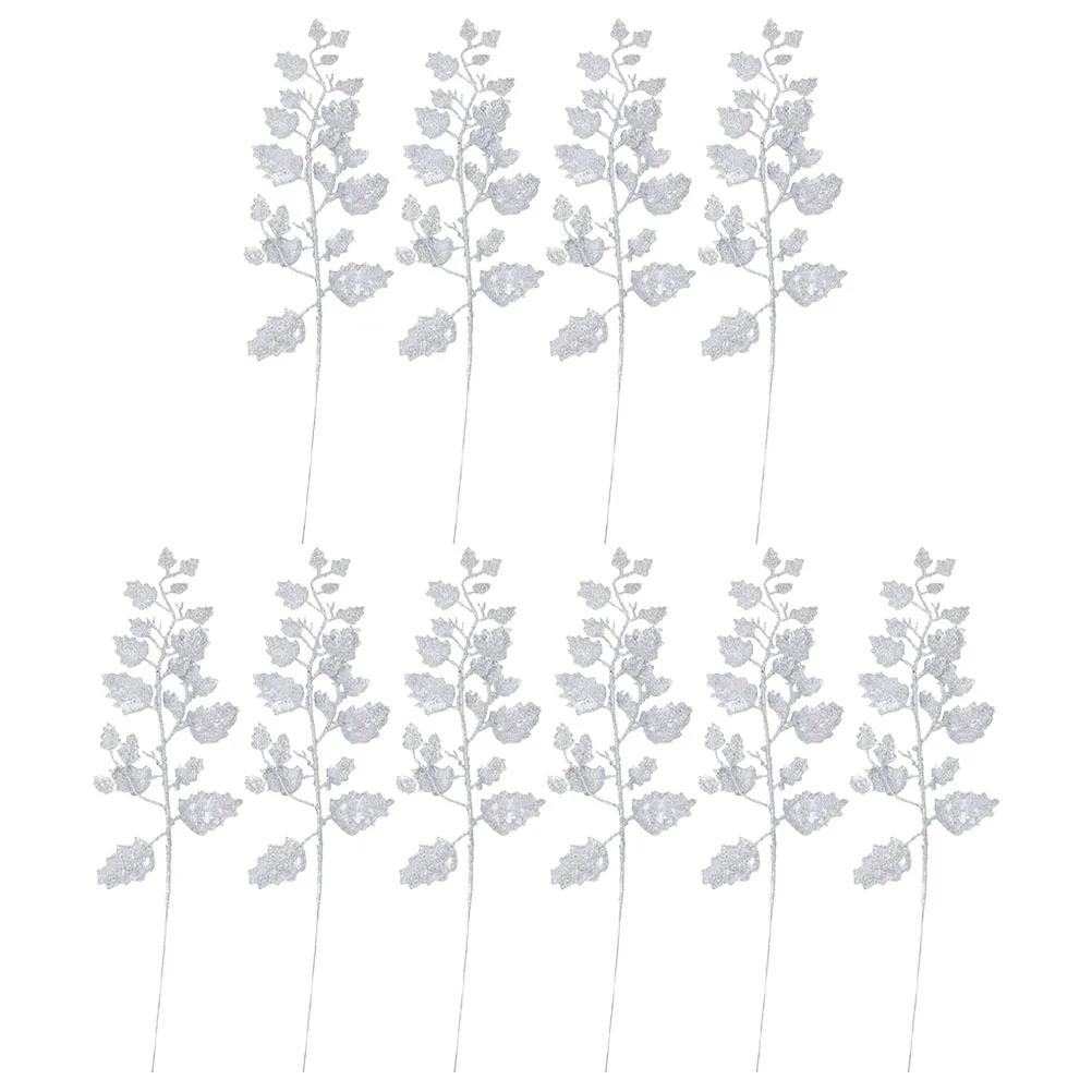 

20pcs Xmas Decor Festival Simulation Christmas Fake Leaf Glittered Leaf Adornment Craft Diy Accessories Decorative Prop