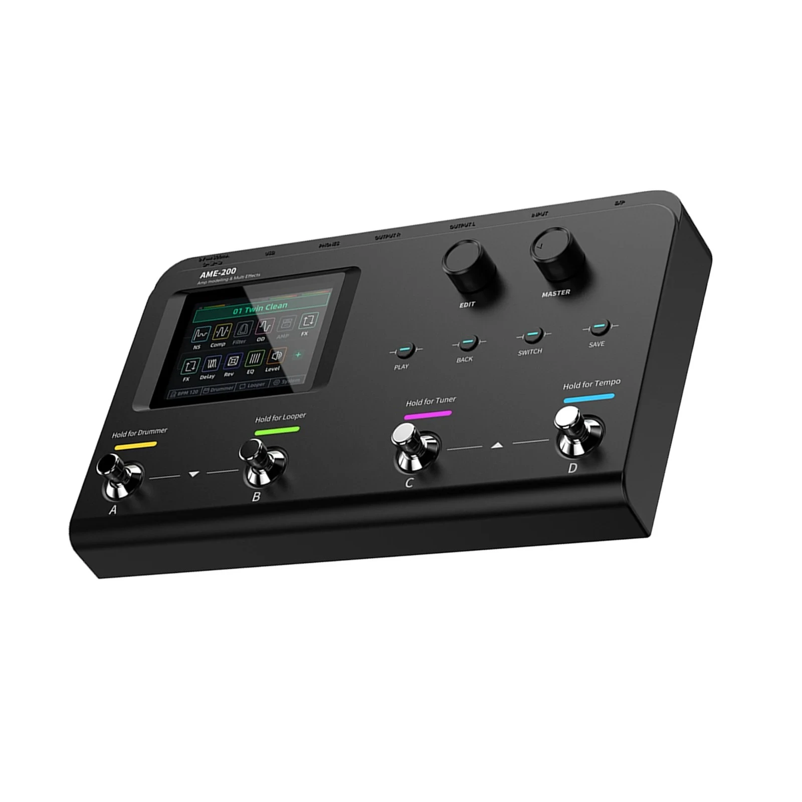 Used for Guitar Practice and Home Recording Studio Ame-200 Multi Effect Pedal, with Built-in Tuner Ring