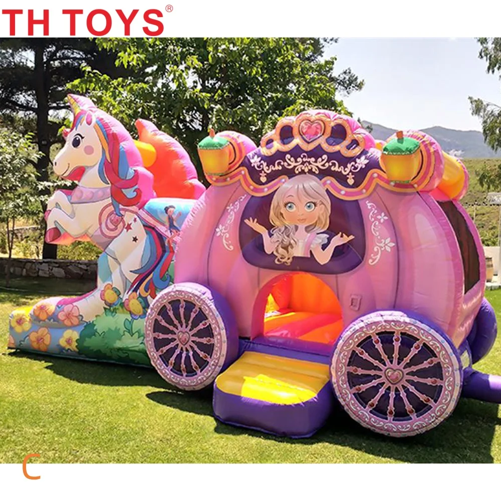 

Princess Carriage Combo Inflatable Bounce House commerical pink Bouncy Castle with Slide