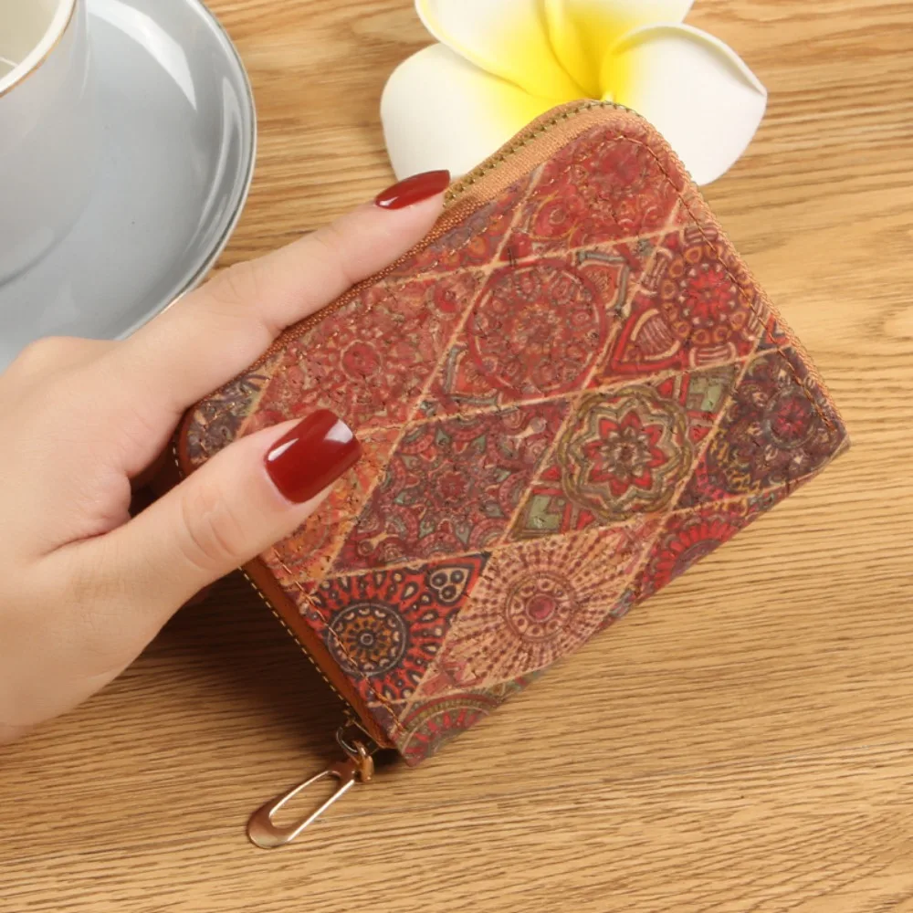 

Retro PU Leather Short Wallet Printed Double Zipper Card Holder Coin Purse Women
