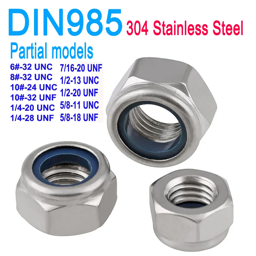 

Hex Self-locking Locknuts 2# to 10# 1/4'' to 3/4'' UNC UNF SUS304 Stainless Steel Nylon Insert Lock Nuts DIN985