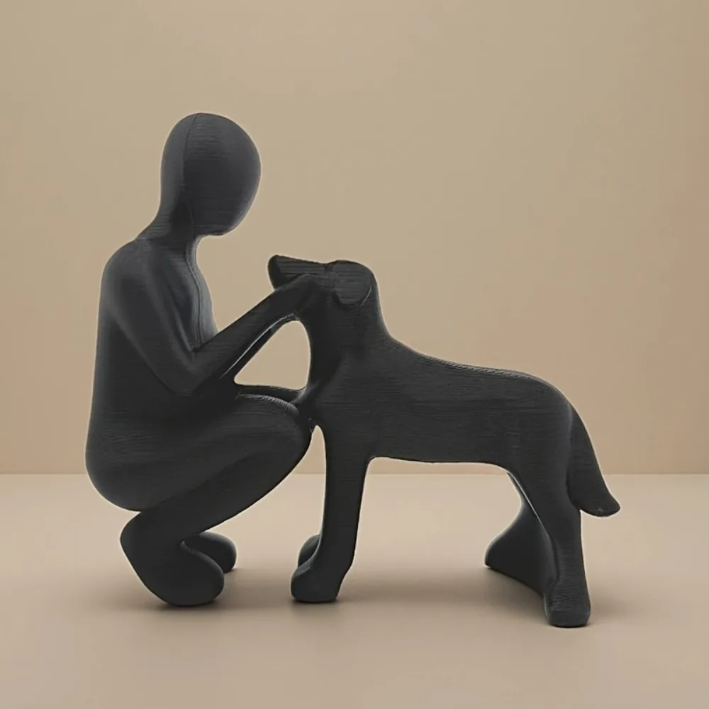 Statue of Friendship Between Humans and Dogs, Heartwarming Pet Enthusiast Gift, Small Dog and Owner Home Decoration Ornaments