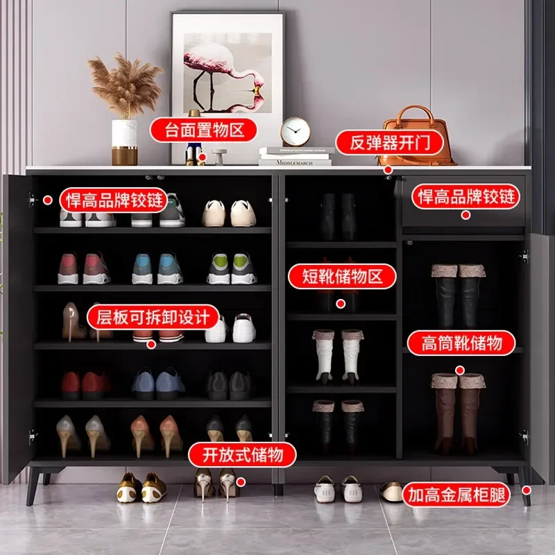 Solid Wood Household Modern Simple Small Apartment, Integrated Cabinet Against The Wall Storage Shoe Rackb22