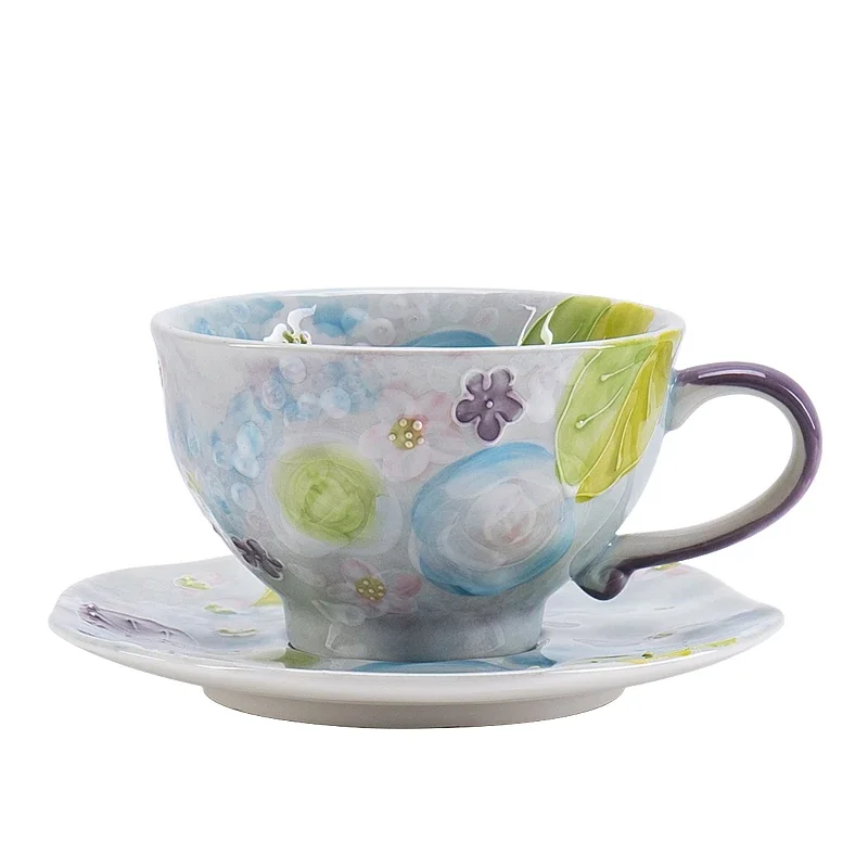 

Setoyaki hand-painted coffee cup saucer large capacity Japanese cup