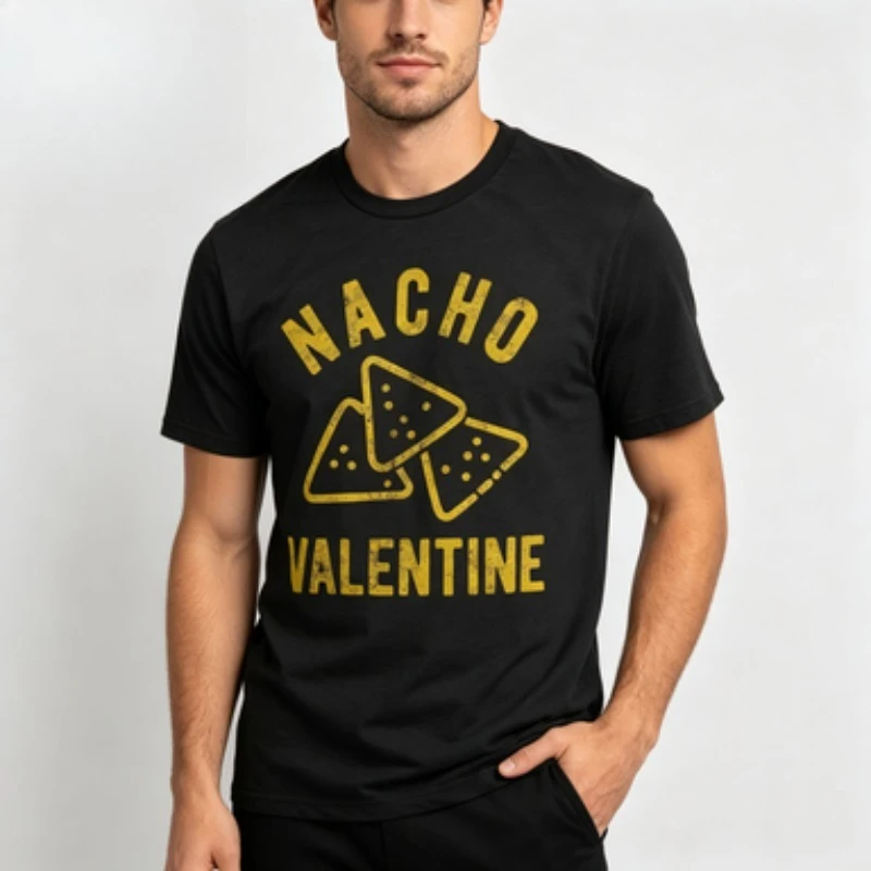 Men 100% Cotton Neck T Shirt Vintage Text With Stacked Tortilla Chips Graphic Funny Valentine Casual Male Short Sleeve Tee Tops