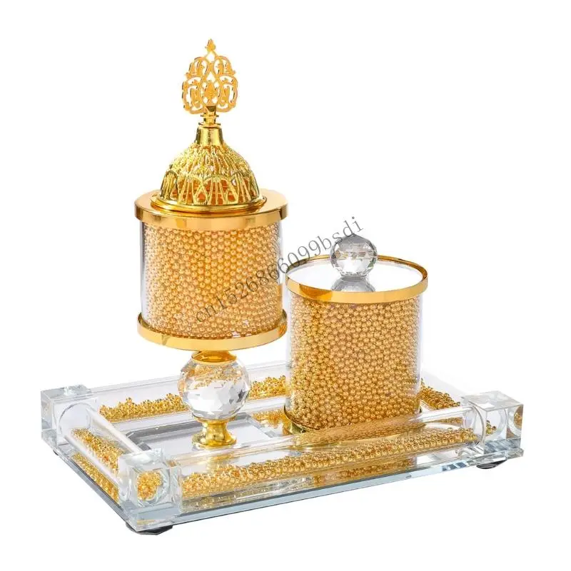 

11UA Arabesque Glass Metal Incenses Burners Set with Tray Portable Home Decors Gift