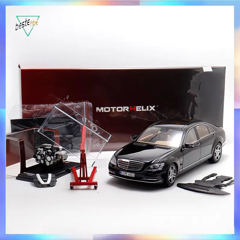 1/18 Motorhelix Model Car MH W221 S600L with Engine Set Alloy Diecast Model Full Open Room Ornament Collectible Birthday Gift