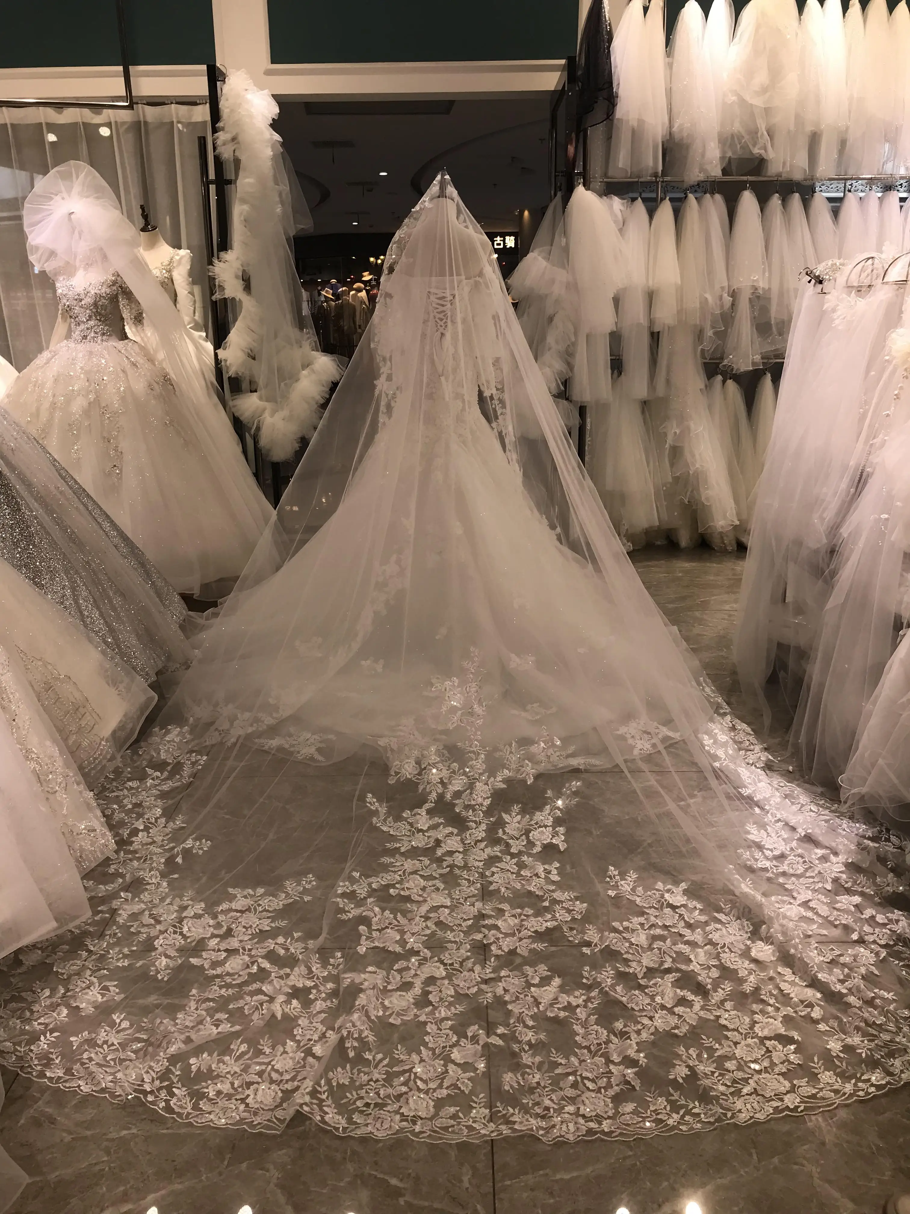 Kisswhite Lace Long Veils Custom Made 4.8 Meters Bridal Veils