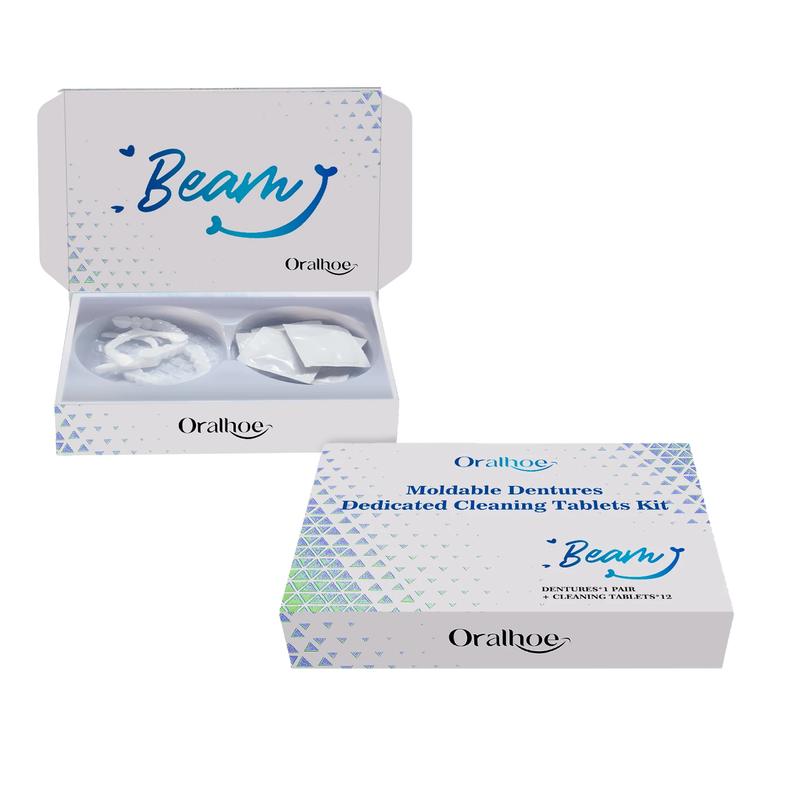 Adjustable Dentures Set Moldable False Teeth Soild Glue Teeth Gaps Broken Repair Upper Lower Fake Teeth Cover Cleansing Tablets