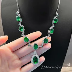 Luxury Simulation High Quality Emerald Green Crystal Necklaces Bridal Wedding Shining Accessories European American Jewelry